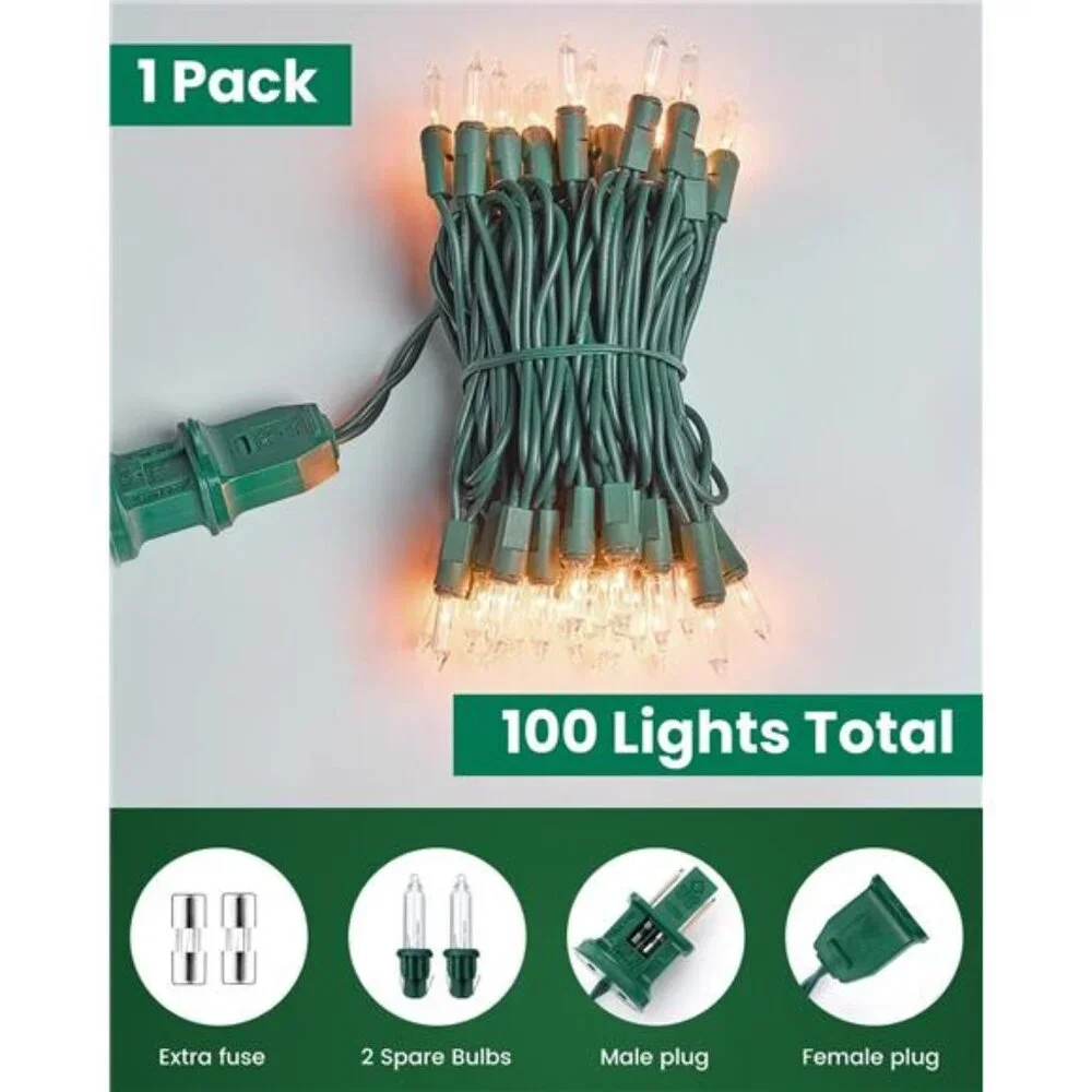 Indoor Christmas String Lights 100 Count Mini Lights Warm White Tree Garland Par